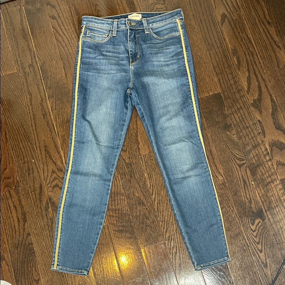 L'AGENCE Skinny Jeans with Gold Side Stripe Size 28